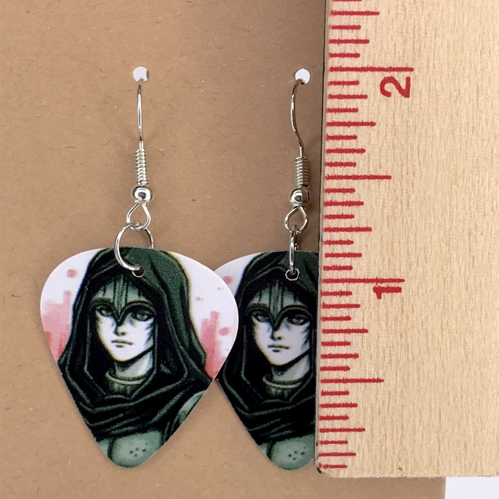 Custom Hooded Character Guitar Pick Fashion Earrings - Picture 2 of 3